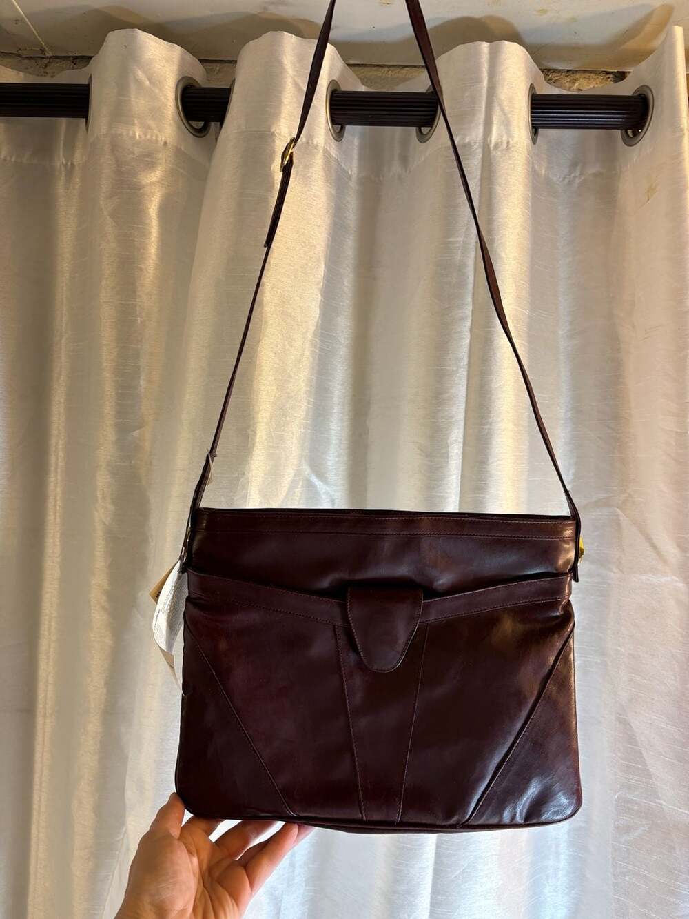 Vintage Lou Taylor Leather Shoulder Bag with Built-in Vanity Mirror
